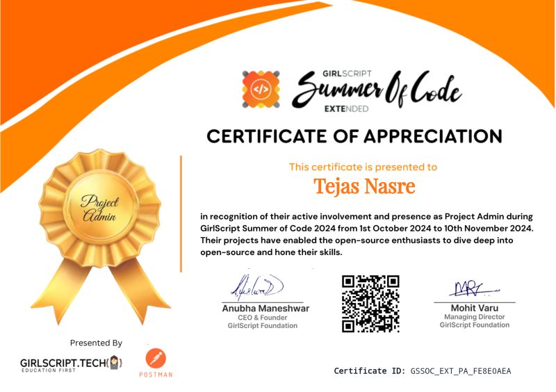 GirlScript Summer of Code Top #13 Project Admin